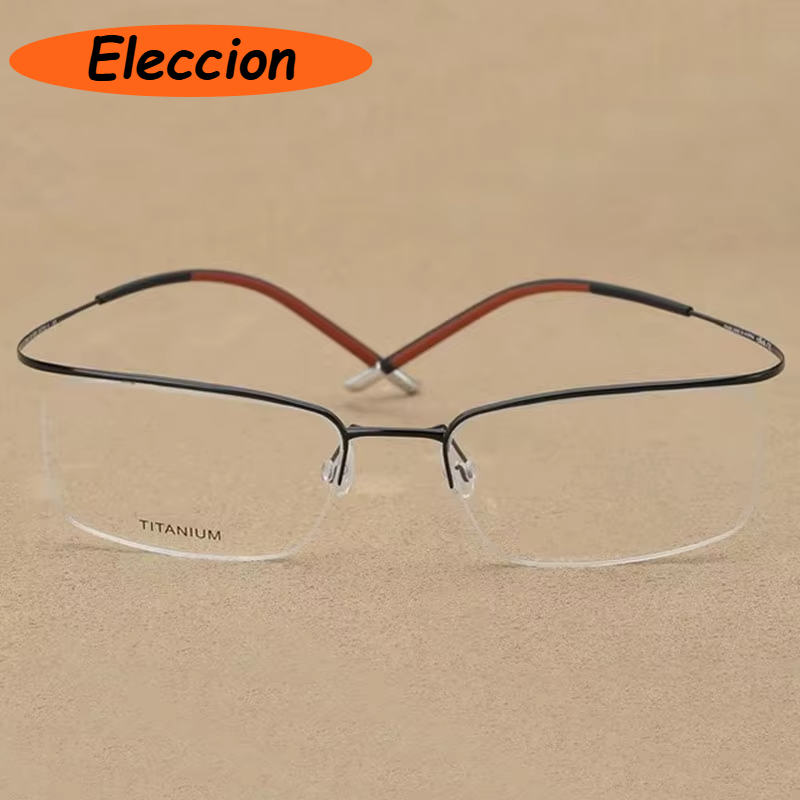 Eleccion Unisex Semi Rim Brow Line Titanium Eyeglasses 95296 Semi Rim Eleccion Black