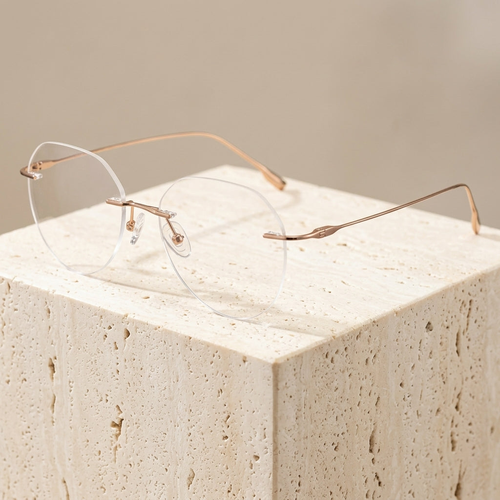 Chashma Ottica Women's Rimless Flat Top Round Titanium Eyeglasses 96611 - Rose Gold