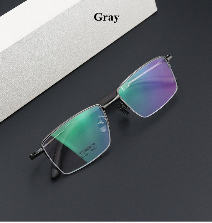 Chashma Ochki Unisex Semi Rim Square Titanium Wood Eyeglasses 312332.