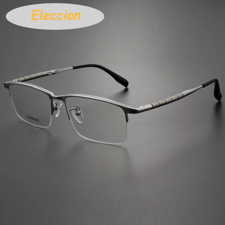 Eleccion Unisex Semi Rim Square Titanium Eyeglasses 942314 Semi Rim Eleccion Silver