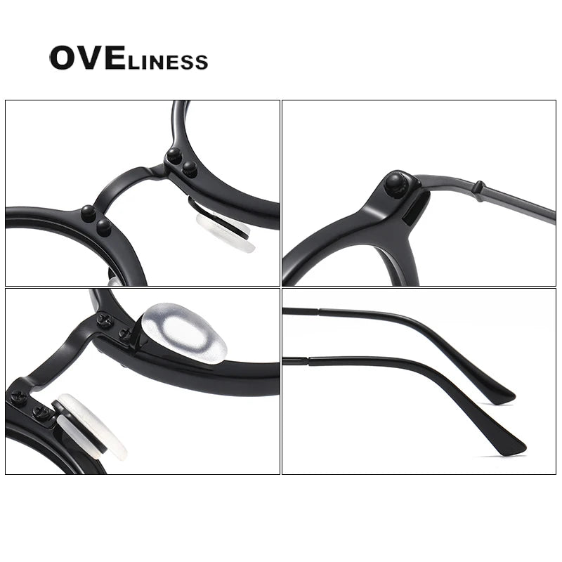 Oveliness Unisex Full Rim Round Acetate Titanium Eyeglasses 5866 — view 10 | Oveliness at FuzWeb
