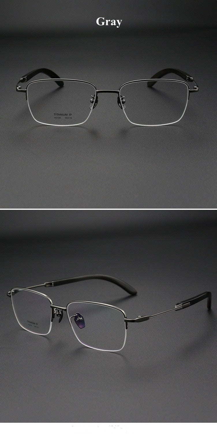 Chashma Ochki Unisex Semi Rim Square Titanium Horn Eyeglasses 312326.