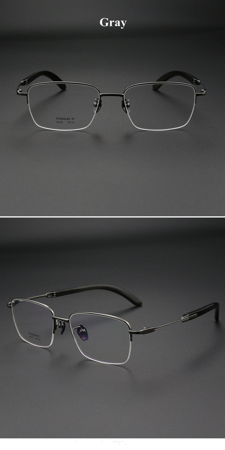 Chashma Ochki Unisex Semi Rim Square Titanium Horn Eyeglasses 312326.