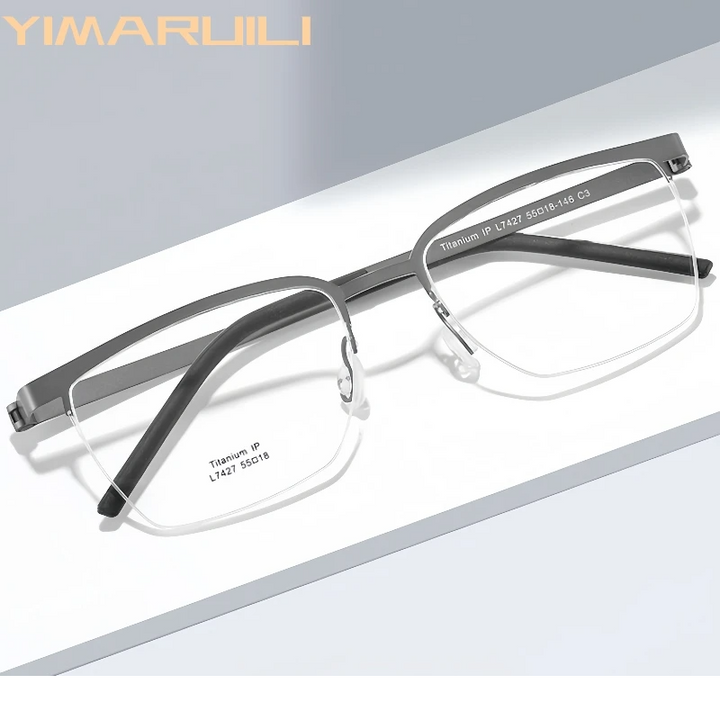 Yimaruili Men's Semi Rim Square Titanium Eyeglasses 367427