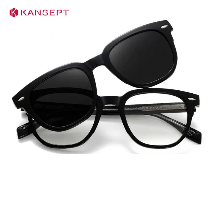 Kansept Unisex Full Rim Square Tr 90 Alloy Reading Glasses Clip On Sunglasses 34201.