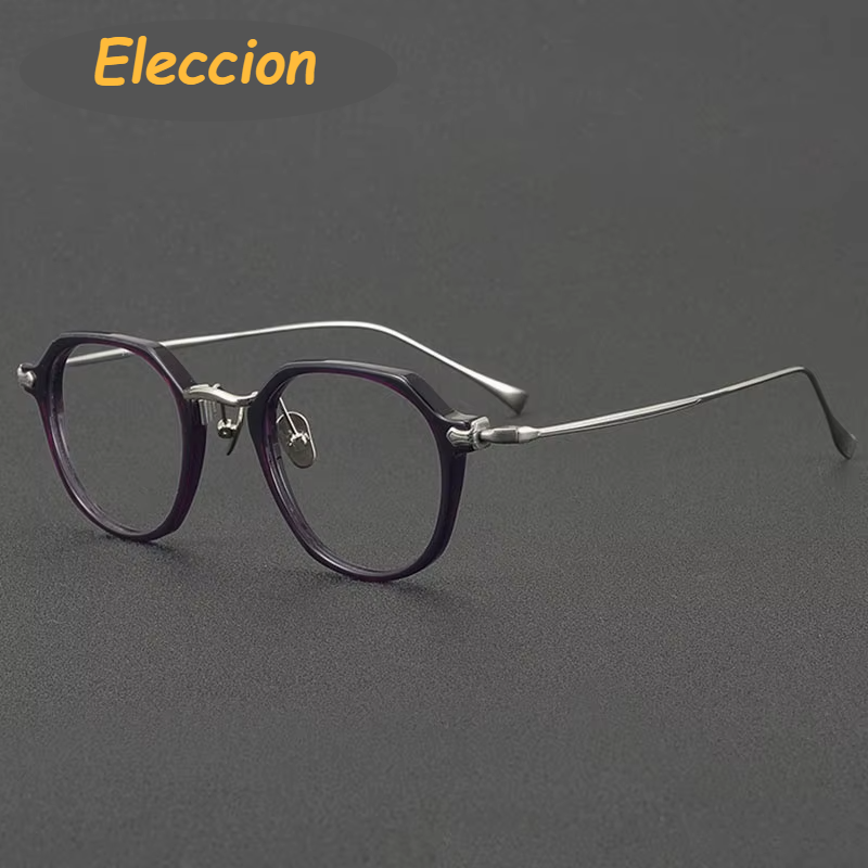 Eleccion Unisex Full Rim Oval Square Acetate Titanium Eyeglasses 481036