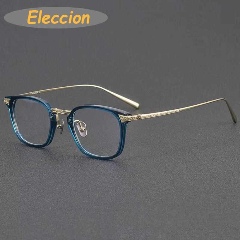 Eleccion Women's Full Rim Square Acetate Titanium Eyeglasses 94023 Full Rim Eleccion Blue