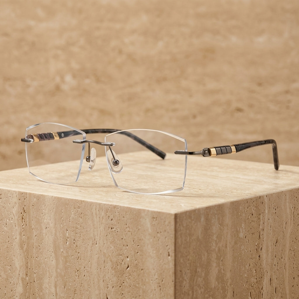Chashma Ottica Men's Rimless Square Titanium Acetate Eyeglasses 76008 - Gray Transparent
