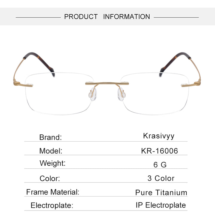 Krasivyy Unisex Rimless Square Screwless Titanium Eyeglasses 421606 — view 1 | Krasivyy at FuzWeb