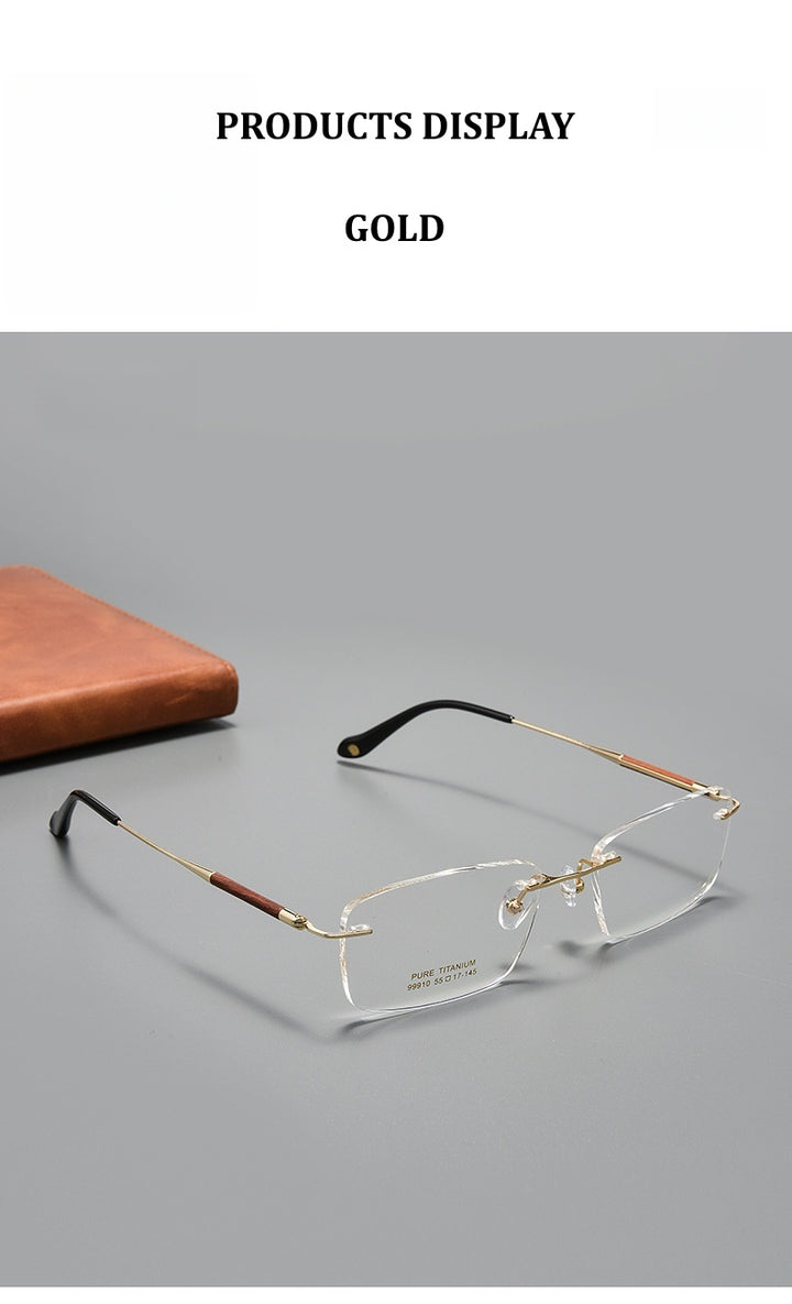 Chashma Ochki Mens Rimless Square Titanium Rosewood Eyeglasses 899910 — view 2 | Chashma Ochki at FuzWeb