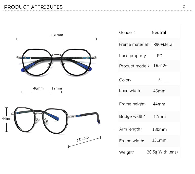 Vicky Youth Unisex Full Rim Flat Top Round Tr 90 Titanium Eyeglasses 5126.