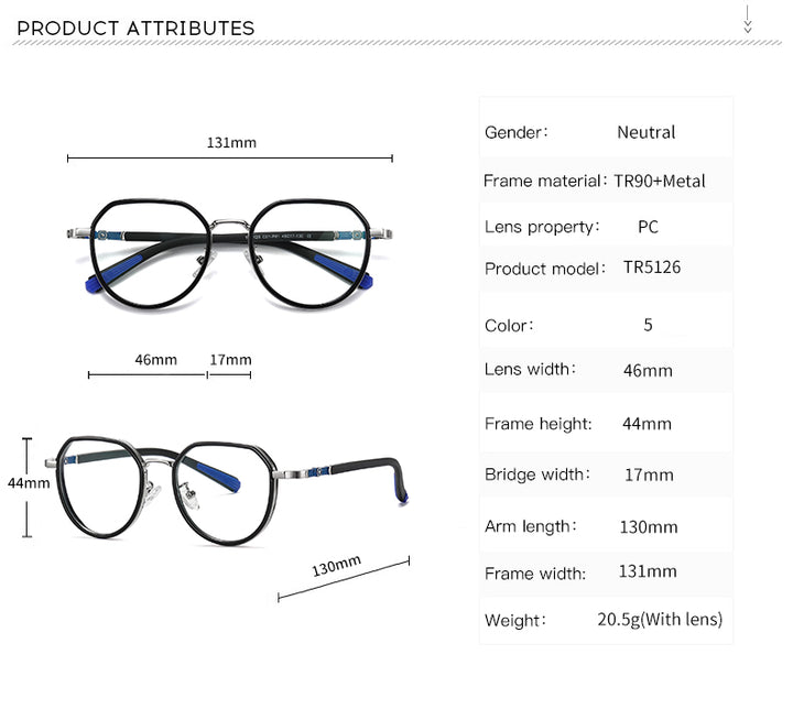 Vicky Youth Unisex Full Rim Flat Top Round Tr 90 Titanium Eyeglasses 5126.