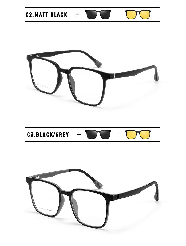 Kansept Unisex Full Rim Square Tr 90 Reading Glasses Clip On Polarized Sunglasses 2190.