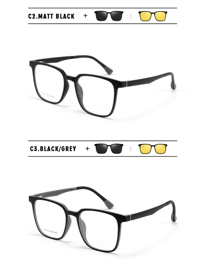 Kansept Unisex Full Rim Square Tr 90 Reading Glasses Clip On Polarized Sunglasses 2190.