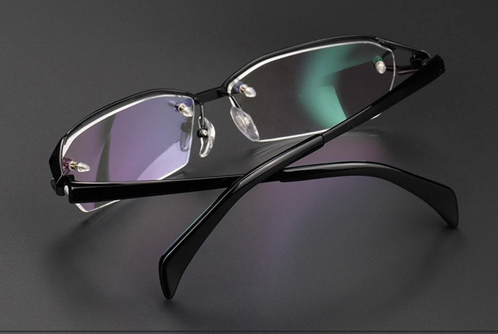 Chashma Ochki Unisex Semi Rimless Oval Titanium Eyeglasses 41143.