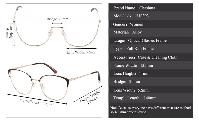 Chashma Womens Full Rim Oval Cat Eye Alloy Eyeglasses 310393 — view 11 | Chashma at FuzWeb