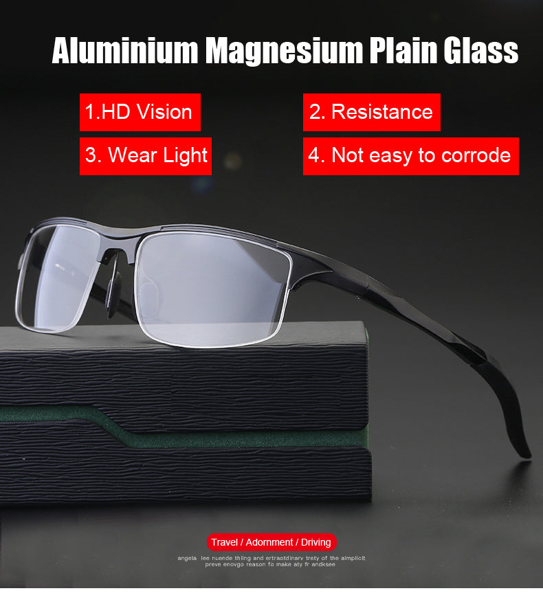 Hdcrafter Mens Semi Rim Square Rectangle Aluminun Alloy Frame Eyeglasses L8177 — view 1 | Hdcrafter Eyeglasses at FuzWeb