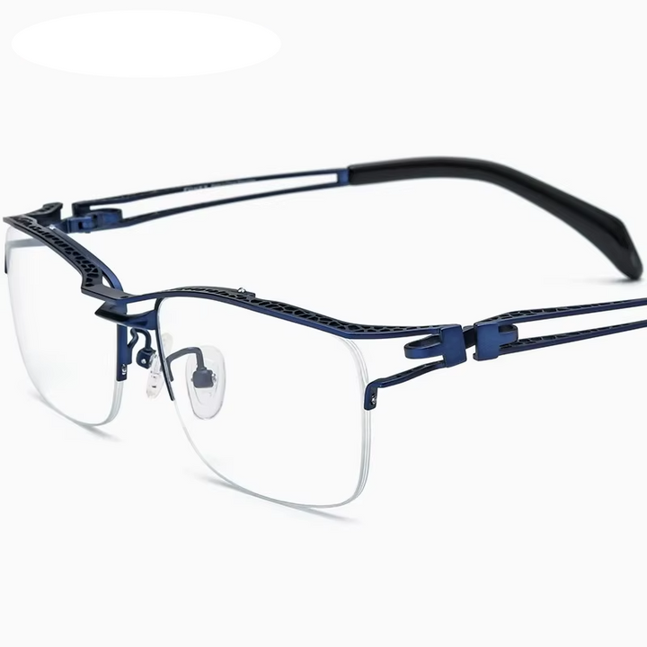 Eleccion Women's Semi Rim Square Titanium Eyeglasses 75006 Semi Rim Brightzone Blue