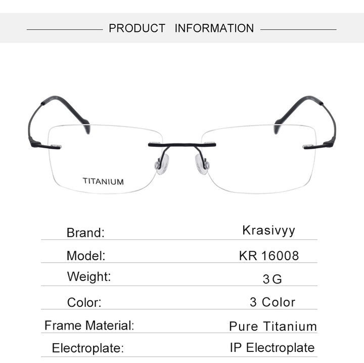 Krasivyy Mens Rimless Square Screwless Titanium Eyeglasses 421608 — view 1 | Krasivyy at FuzWeb