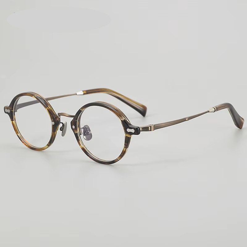 Eleccion Unisex Full Rim Round Acetate Titanium Eyeglasses 942141 Full Rim Eleccion Brown - Bronze