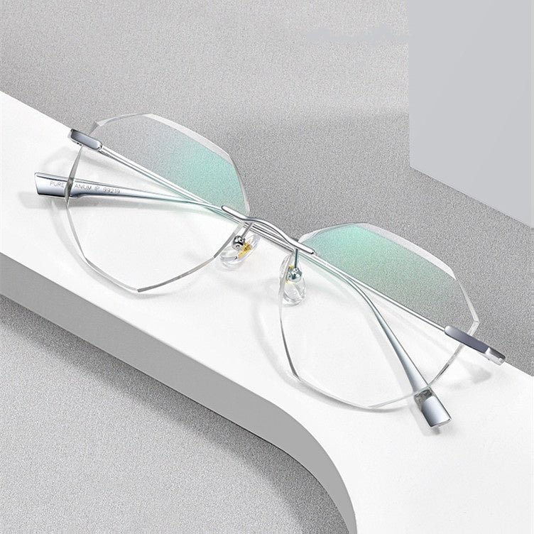 Chashma Women's Rimless Irregular Round Titanium Eyeglasses Tinted Lenses 99219.