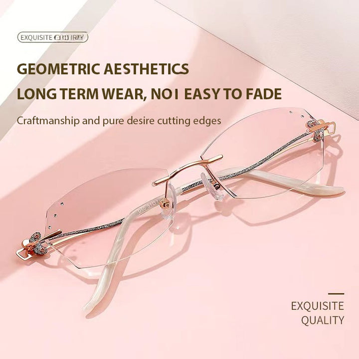 Chashma Ochki Womens Rimless Oval Square Titanium Eyeglasses 54050 — view 2 | Chashma Ochki at FuzWeb