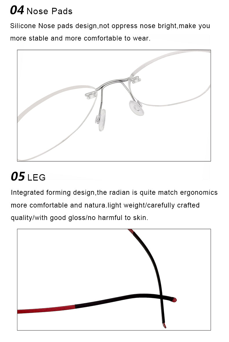 Krasivyy Unisex Rimless Oval Screwless Titanium Rimless Eyeglasses 5003.