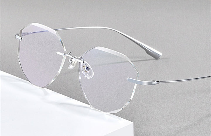 Chashma Womens Rimless Irregular Round Titanium Eyeglasses Tinted Lenses 99219 — view 6 | Chashma at FuzWeb