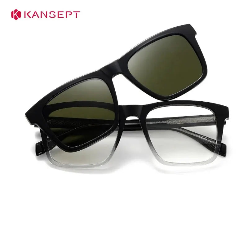 Kansept Unisex Full Rim Square Tr 90 Alloy Reading Glasses Clip On Sunglasses 34202.