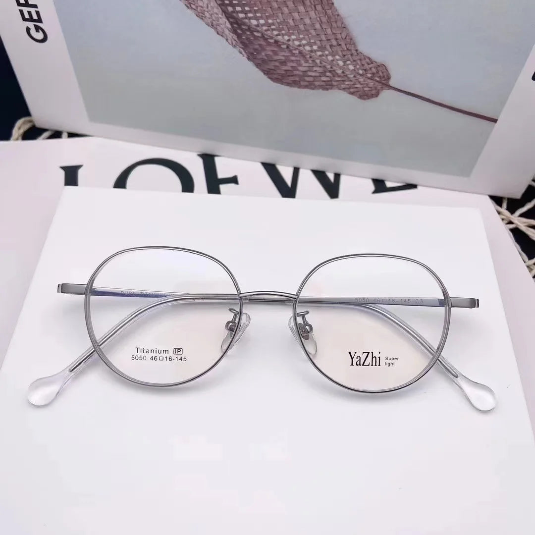 Chashma Ottica Unisex Full Rim Round Titanium Eyeglasses 5050 - Silver
