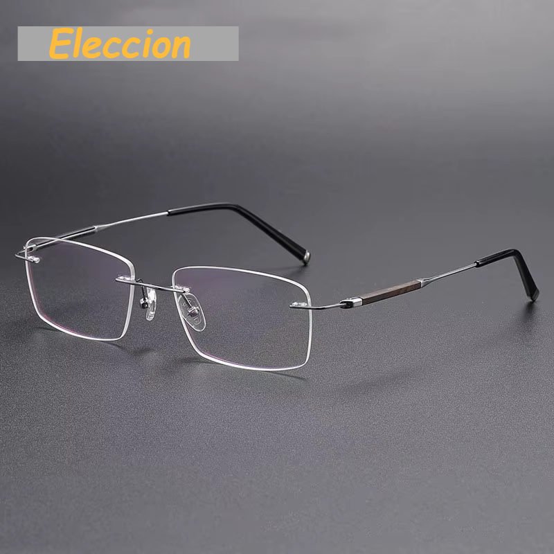 Eleccion Men's Rimless Square Polygon Titanium Eyeglasses 480954 Rimless Eleccion Silver