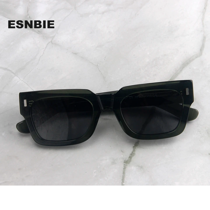 Esnbie Unisex Full Rim Flat Top Square Acetate Sunglasses  230471