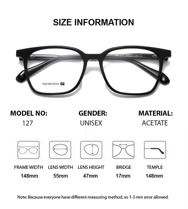 Chashma Ottica Unisex Full Rim Square Acetate Eyeglasses 62127 - Size Chart Scheda Tecnica