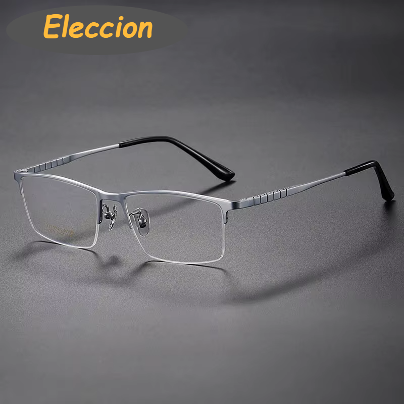 Eleccion Men's Semi Rim Square Titanium Eyeglasses 95011 Semi Rim Eleccion Silver