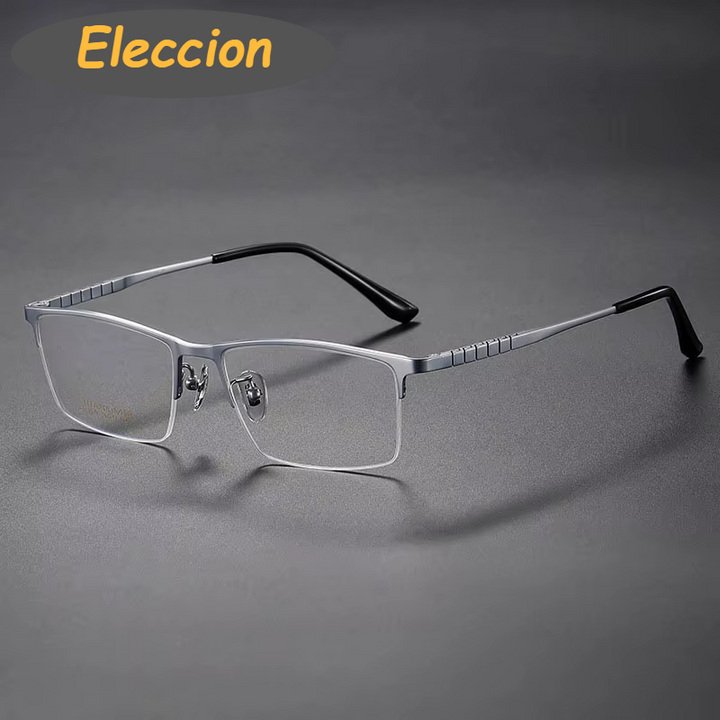 Eleccion Men's Semi Rim Square Titanium Eyeglasses 95011 Semi Rim Eleccion Silver