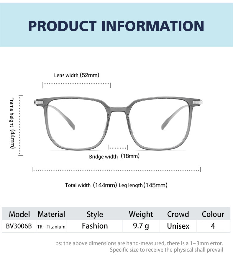 Vicky Unisex Full Rim Square Tr 90 Titanium Reading Glasses 623006.