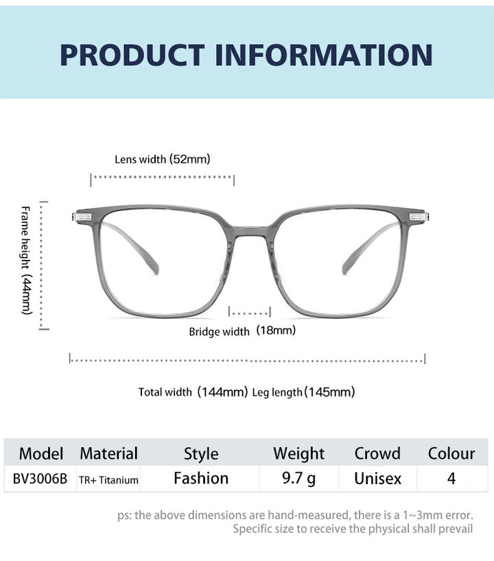 Vicky Unisex Full Rim Square Tr 90 Titanium Reading Glasses 623006.