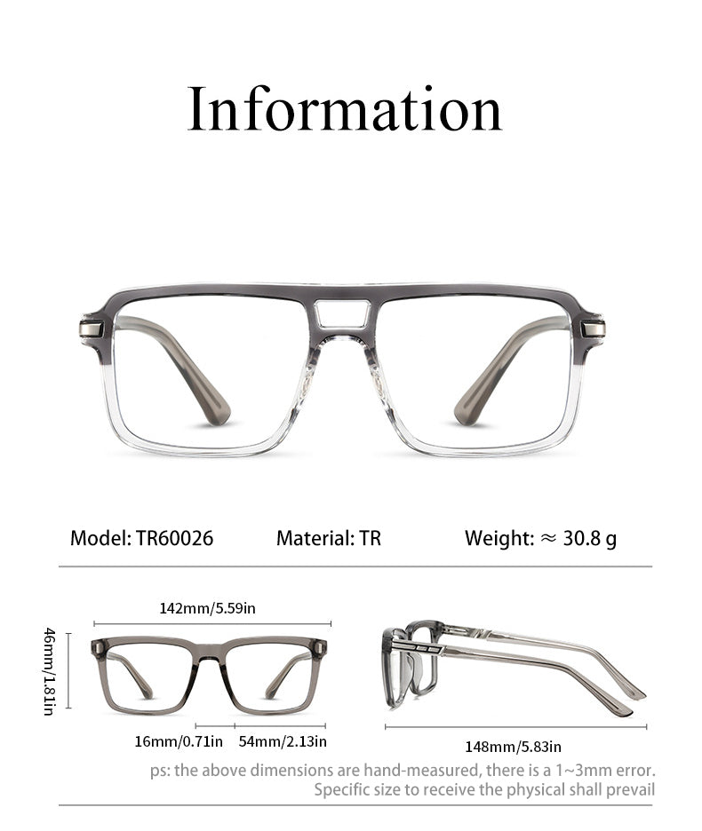 Vicky Unisex Full Rim Square Double Bridge Tr 90 Alloy Reading Glasses 360026.
