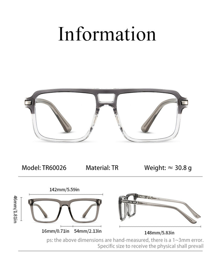 Vicky Unisex Full Rim Square Double Bridge Tr 90 Alloy Reading Glasses 360026.
