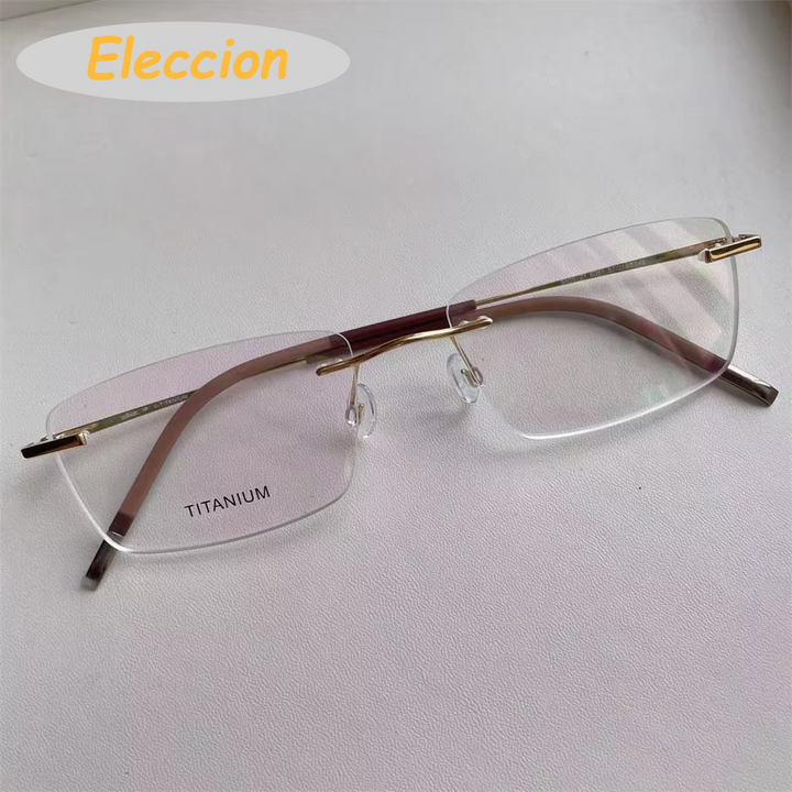 Eleccion Unisex Rimless Square Titanium Eyeglasses 947577 Rimless Eleccion Gold