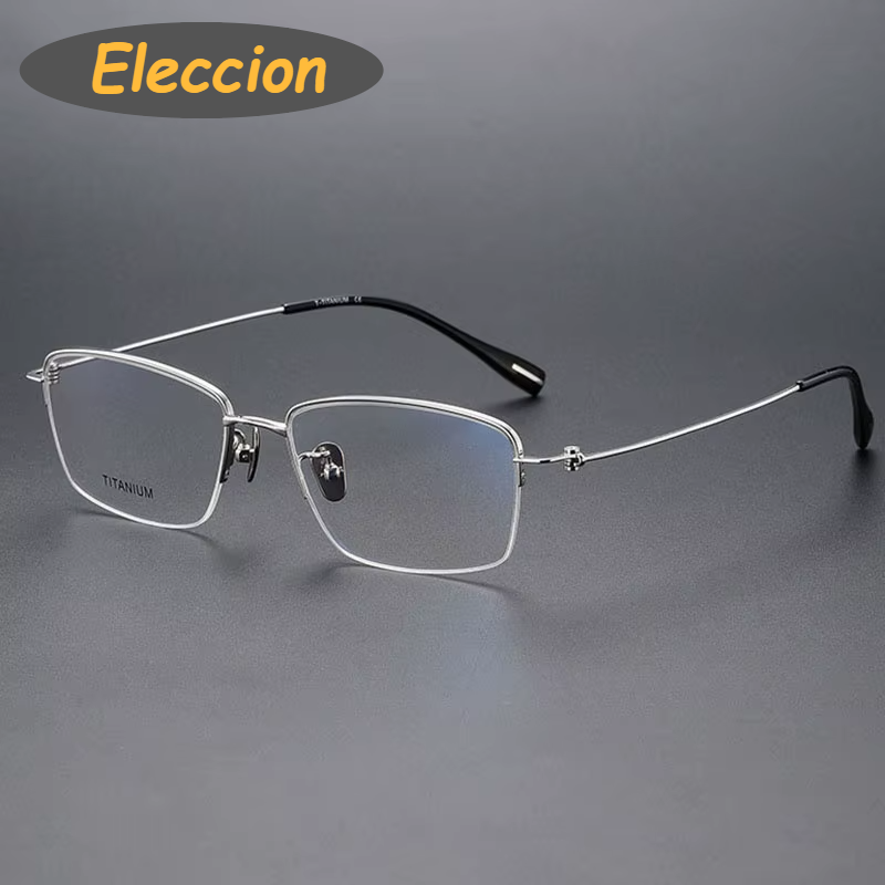 Eleccion Men's Semi Rim Square Titanium Eyeglasses 80923 Semi Rim Eleccion Silver