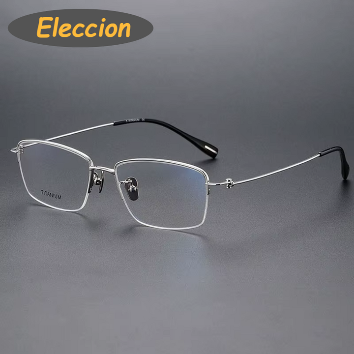 Eleccion Men's Semi Rim Square Titanium Eyeglasses 80923 Semi Rim Eleccion Silver