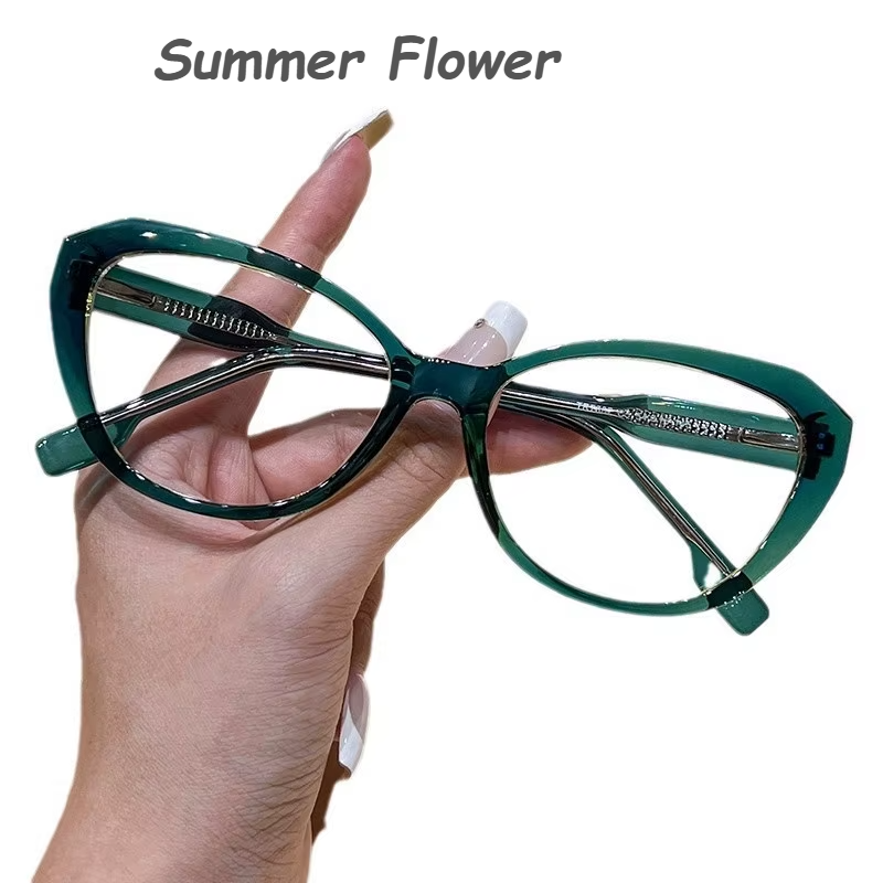 Summer Flower Women's Full Rim Oval Cat Eye Tr 90 Titanium Eyeglasses 87887 Full Rim Summer Flower