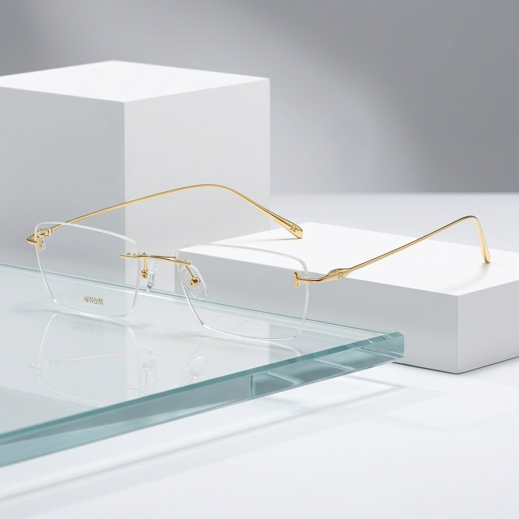 Chashma Ottica Unisex Rimless Square Titanium Eyeglasses 5678