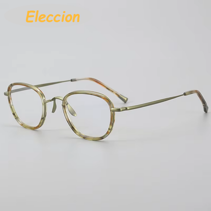 Eleccion Unisex Full Rim Polygon Oval Titanium Acetate Eyeglasses 94250