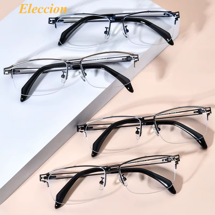 Eleccion Women's Semi Rim Square Oval Titanium Eyeglasses 85006