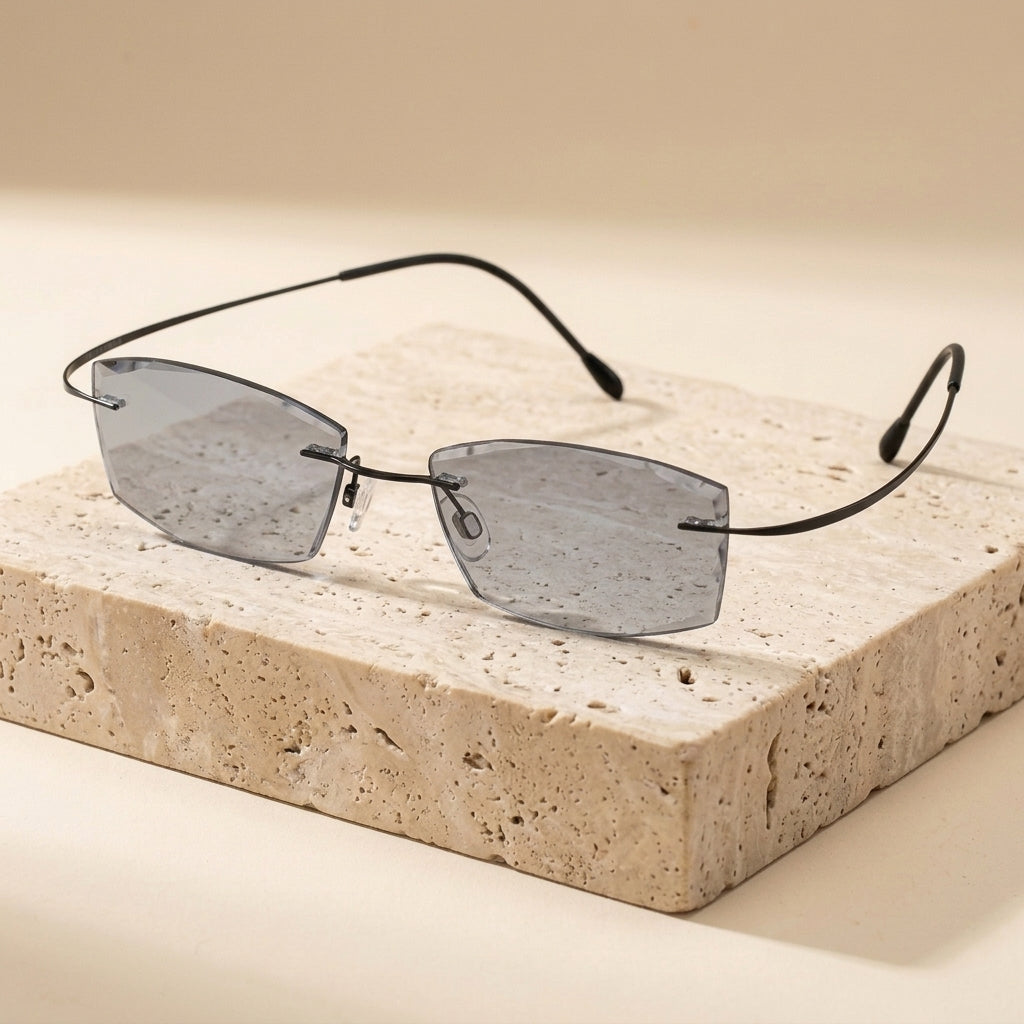 Chashma Ottica Men Rimless Titanium Eyeglasses 60744 - Black with Gray
