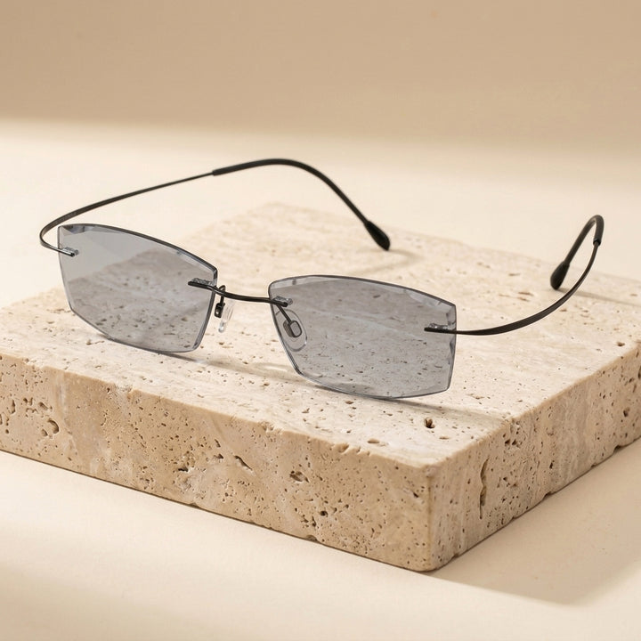 Chashma Ottica Men Rimless Titanium Eyeglasses 60744 - Black with Gray