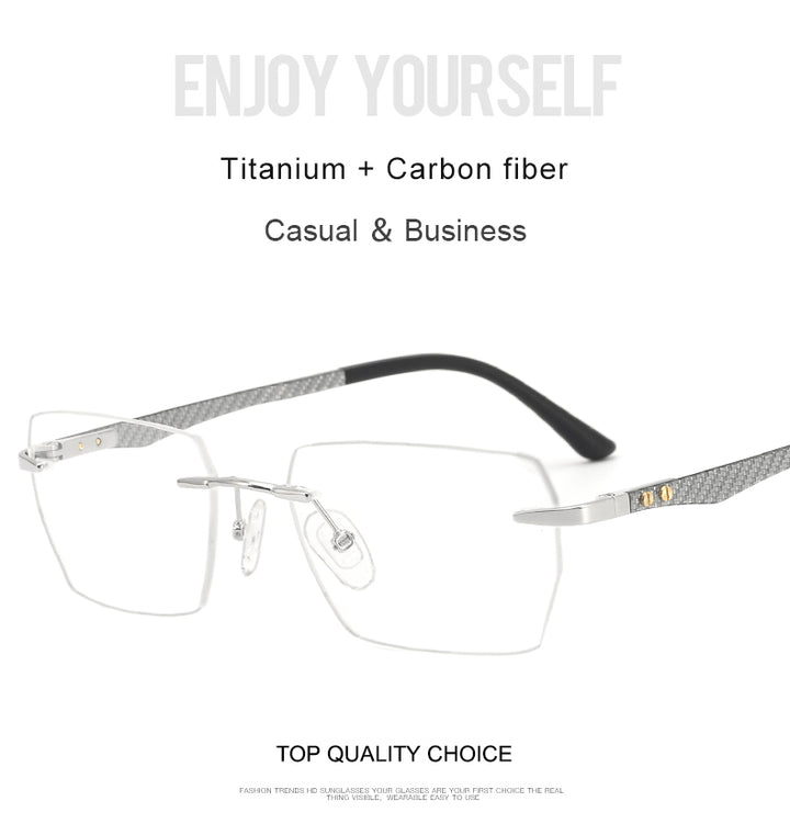 Krasivyy Mens Rimless Square Carbon Fiber Titanium Eyeglasses Kr16027 — view 1 | Krasivyy at FuzWeb