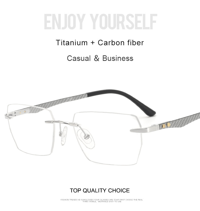 Krasivyy Mens Rimless Square Carbon Fiber Titanium Eyeglasses Kr16027 — view 1 | Krasivyy at FuzWeb